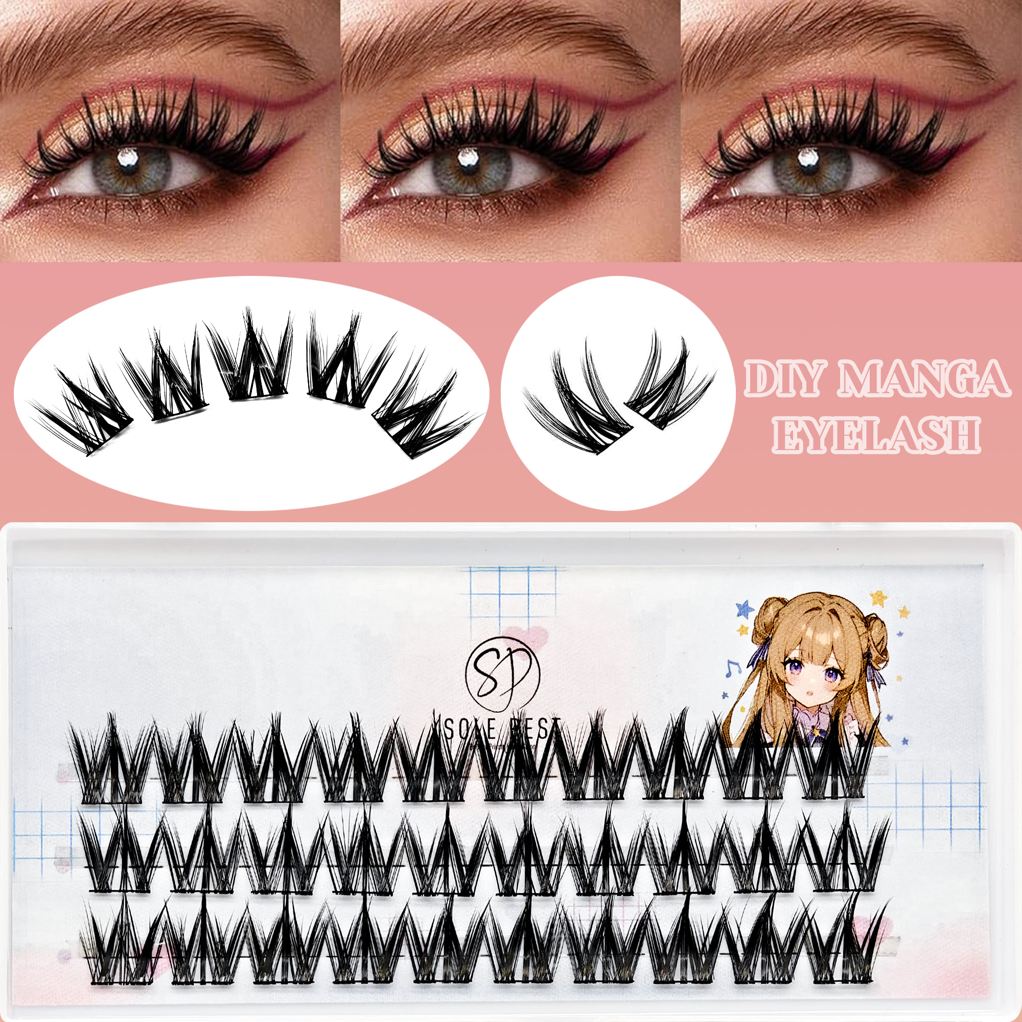 Eyelash Extension Anime Style - 30 clusters of anime-style lashes (9mm);