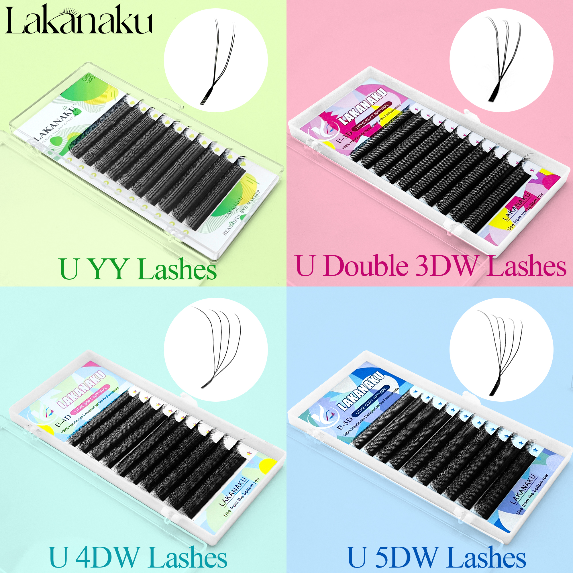 LAKANAKU U Style YY 4D 5D 6D E - đánh giá và giá Eyelash Extension Volume Styles