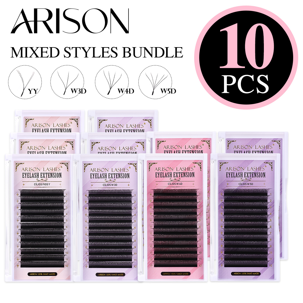 ARISON 10 Boxes Volume Eyelash - đánh giá và giá Eyelash Extension Volume Styles